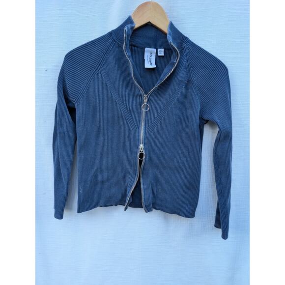 ASOS Collusion Women's Double Edge Zip Track Sweater US 10 Blue Ribbed edgy - Picture 1 of 10